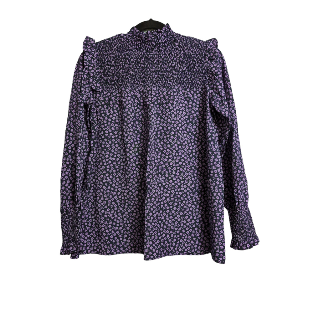 Barbour Midhurst Top Floral Ditsy Print Smocked Ruffle Lyocell Long Sleeve 6 New